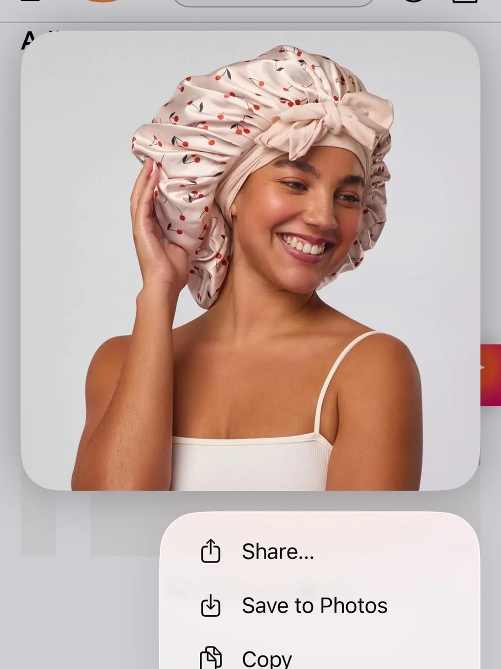 Kitsch Satin Bonnet in Cream with Orange Cherry Print